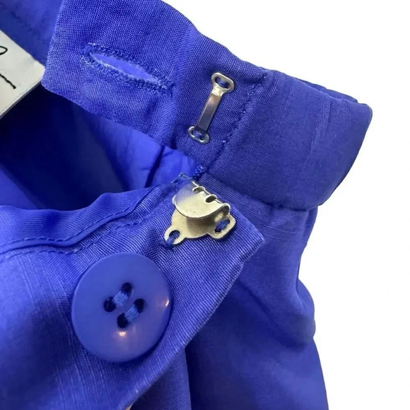 Vintage Jane Seymour 100% Silk Barrel Trousers Pants 8 Petite Blue Satin Disco - Picture 4 of 8